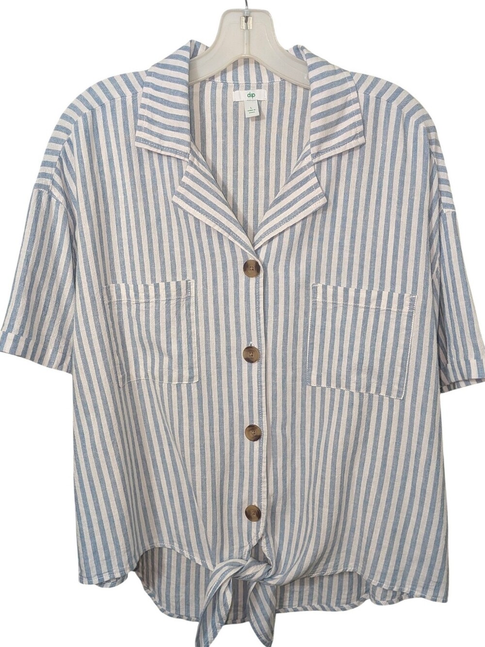 Linen Blend Tie-Front Shirt, Women's Sz L, EUC